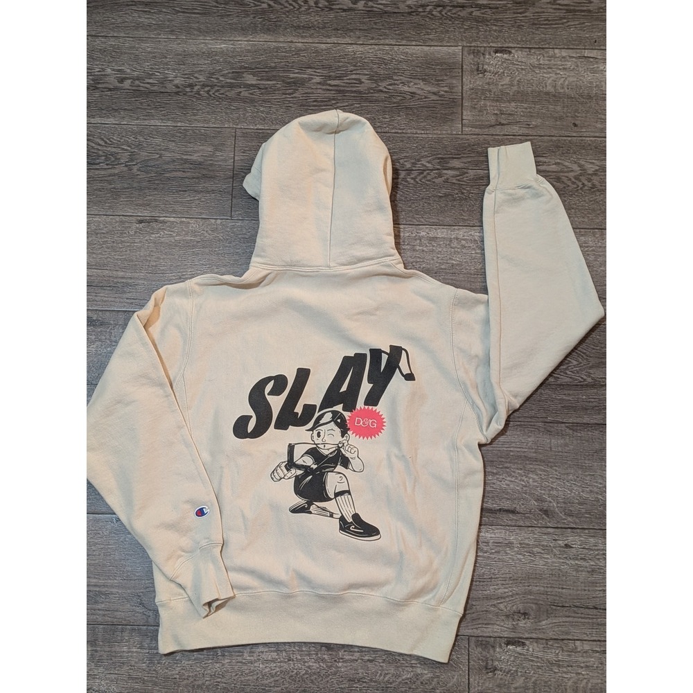 Champion Reverse Weave David & Goliath Slay Graphic Hoodie Cream Medium S101